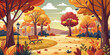 Autumn park with metropolis or city in the background. Vector image.
