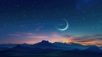 Wall Mural - A serene night sky background for Ramadan Kareem