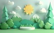 3D spring forest landscape background on paper cut and craft style, illustration
