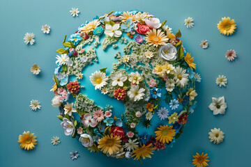 Wall Mural - World environment and earth day concept with a globe earth made of flowers.