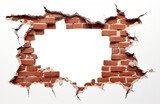 Fototapeta  - Hole breaking through a red brick wall, cut out