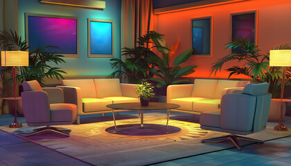 Wall Mural - Talk Show Lounge: A lounge-style set with comfortable seating, coffee tables, and a cozy atmosphere for talk shows