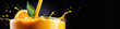 orange juice splash fresh on black background with copy space, banner