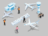 Fototapeta Niebo - Airport with infographic elements templates