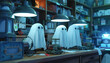 Paranormal Investigation Headquarters: A paranormal investigation set with ghost-hunting equipment, eerie atmosphere, and spooky props for paranormal investigation shows