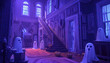 Paranormal Investigation Haunted House: A haunted house set with spooky decorations, hidden passages, and ghostly apparitions for paranormal investigation shows