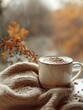 Charming cappuccino, artistic cream top, midshot, soft focus, serene coffee moment