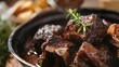 Generative AI : Close up of braised beef short rib on dinner table. Selective focus.