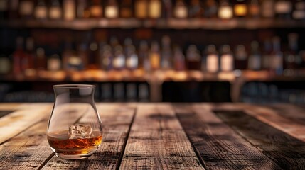 Poster - Generative AI : Liquor bar background in softfocus with woonden table