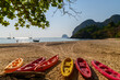 landscape of Farang Beach or Charlie Beach, there are canoes on the sandy beach on Koh Muk, Trang Province.