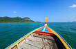 Around the bow of a long-tailed boat while sailing in the sea. On the way to travel to Koh Kradan, Trang Province. teavel Thailand