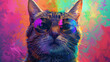 cool cat with sunglasses on colorful background. ultra realistic on a vibrant background Generative AI