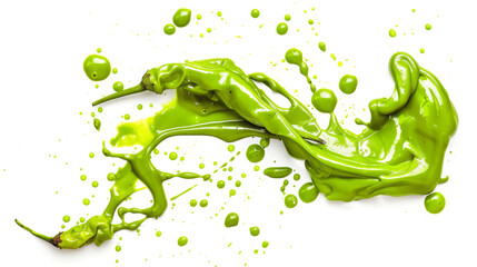 Canvas Print - Top-View Green Chili Sauce Splash, Vibrant Color and Texture, Isolated on White Background