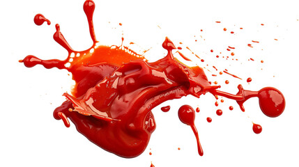 Poster - Top-View Red Tomato Sauce Splash, Vibrant Color and Texture, Isolated on White Background