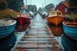 Boat Dock Marina with boats docked along a wooden pier