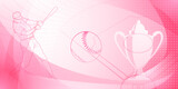 Fototapeta Panele - Baseball themed background in pink tones with abstract lines, dots and curves, with silhouettes of a baseball field, cup, ball and batsman
