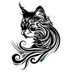 Sticker - A black and white drawing of a cat