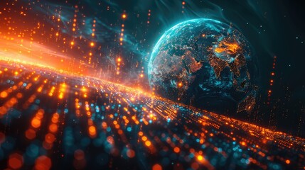 Abstract binary code forming a globe shape, digital communication concept