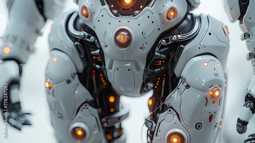 Detailed macro image of advanced robotic exoskeleton, with mechanical ...