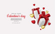Valentines day background with gift box. Realistic 3d design.