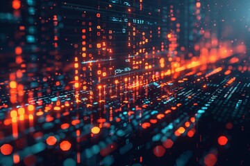 Digital binary code and data network streaming on a screen
