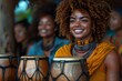 Woman Smiling Next to Drums