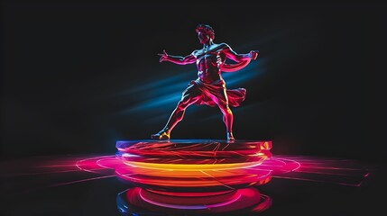 Wall Mural - Modern Digital Renaissance Man posing with a neon glow, Greek Roman Style Statue, Futurism Minimalist Concept Render	