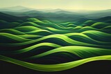 Fototapeta Natura - Verdant Waves: Digital Art of Rolling Green Hills and Distant Mountains