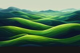 Fototapeta Natura - Verdant Waves: Digital Art of Rolling Green Hills and Distant Mountains