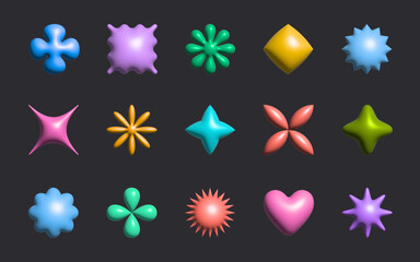 Wall Mural - 3d vector plastic shapes in 90s style.abstract cute icons or symbols in y2k aesthetic.cartoon design