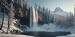 Wasserfall in einer winterlich eisigen Gebirgslandschaft