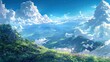© tonstock - Create an anime-inspired drawing of a bright summer sky with fluffy cumulonimbus clouds.