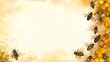 Bees gather on honeycomb edges on a watercolor background. Ideal for nature themes and beekeeping. Vibrant, artistic, and versatile backdrop for various designs. AI