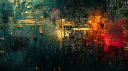 Wall Mural - a painting of a cityscape with a lot of different shapes and colors. the painting is abstract and ha