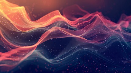 Wall Mural - A colorful wave of light with a blue and red background. The wave is made up of many small dots, giving it a dreamy, ethereal quality