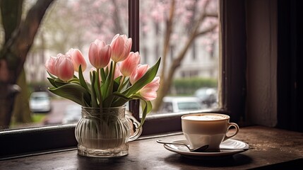 Poster - cup of coffee and flowers