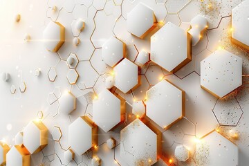 Wall Mural - abstract white background with a golden hexagon-shaped border presentation banner template