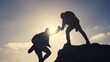 business. teamwork helps hand down business silhouette concept. a group of tourists lend a helping hand, climbing rocks, mountains, lend a helping hand. teamwork people climbers climb to travel top