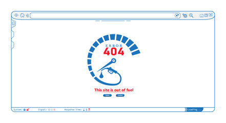 Wall Mural - Error 404 abstract website browser template design with fuel meter. Webpage internet security warning to use for programming, web development, webpage error, error 404 projects. 