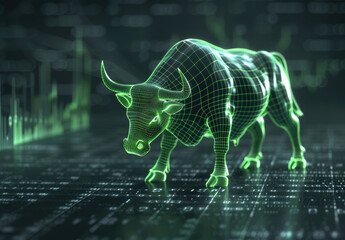 the green stock market chart with bull run in motion as background