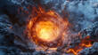 heat stroke depicted as an otherworldly portal, surrounded by surrealistic ice and fire, fantasy themed, in a clean, close-up photographic style