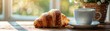 Adorable 3D chocolate croissant and coffee on a bright background