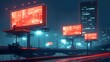 Vibrant Neon Billboards Lighting Up the City Night, To convey a sense of modernity, vibrancy and urban progress in an advertising or marketing context