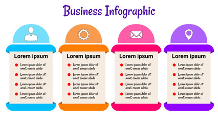 Vector illustration Infographic design template with icons and 4 options or steps. Can be used for process, presentations, layout, banner, info graph.