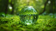 An eco concept green glass ball representing sustainability and environmental conservation.