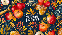 A Festive Rosh Hashanah Card Patterned With Apples Honeycombs
