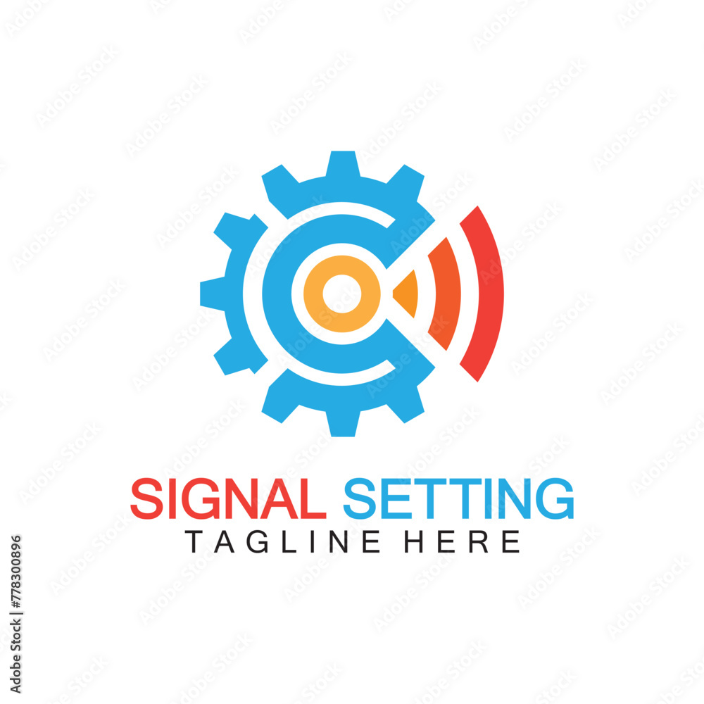 signal setting logo with gear and signal composition, logo for setting Connection, Signal, Internet, Telephone, Radio, Computer, Wifi, Communication, Antenna.