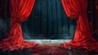 Classic Red Curtain Stage Setting with Anticipative Embrace