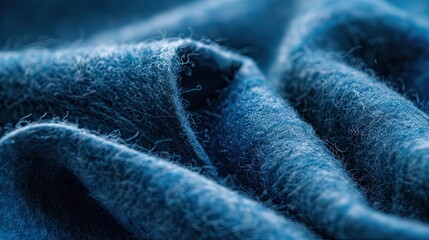 Wall Mural - Close up of blue woolen fabric texture for background