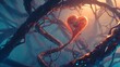 Romantic Crimson Heart Entwined in Organic Tree Branches Under Warm Sunset Glow